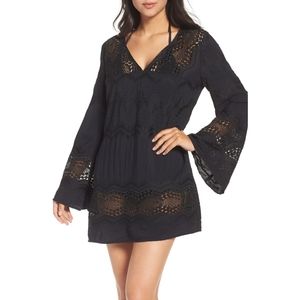 La Blanca Black Swim Coverup Dress Embroidery Sz 4